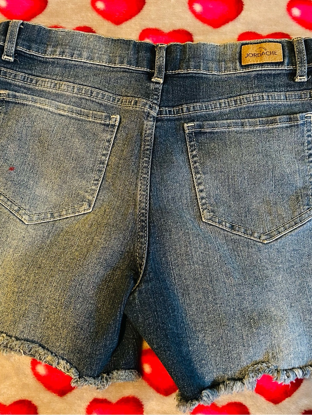 Jordache Dark Blue Denim Frayed Ankle Shorts - Picture 2 of 5